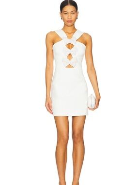 Rebecca Vallance Hermoine Mini Ivory Cutout Bow Mini Dress size US 2